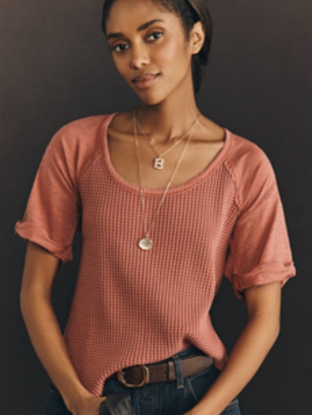 NWT Pilcro Cozy Waffle Knit Short Sleeve Top - Rose